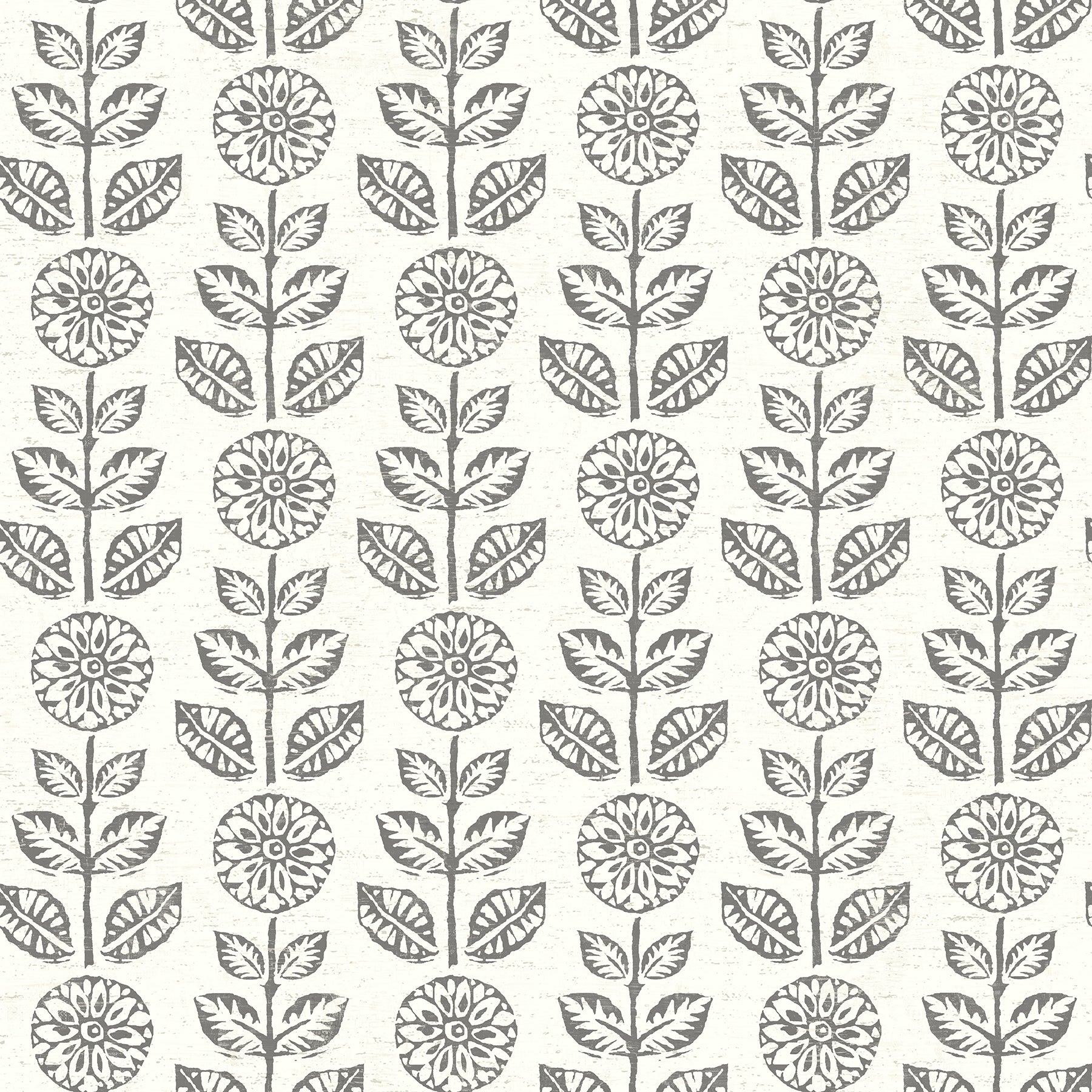 Brewster Dolly Dark Brown Folk Floral Wallpaper, 20.5-in by 33-ft