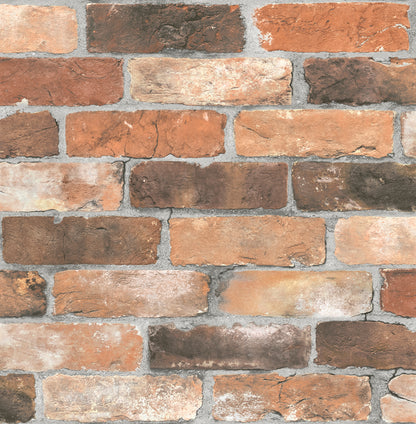 Brewster Cody Rust Reclaimed Bricks Wallpaper, 20.5-in by 33-ft