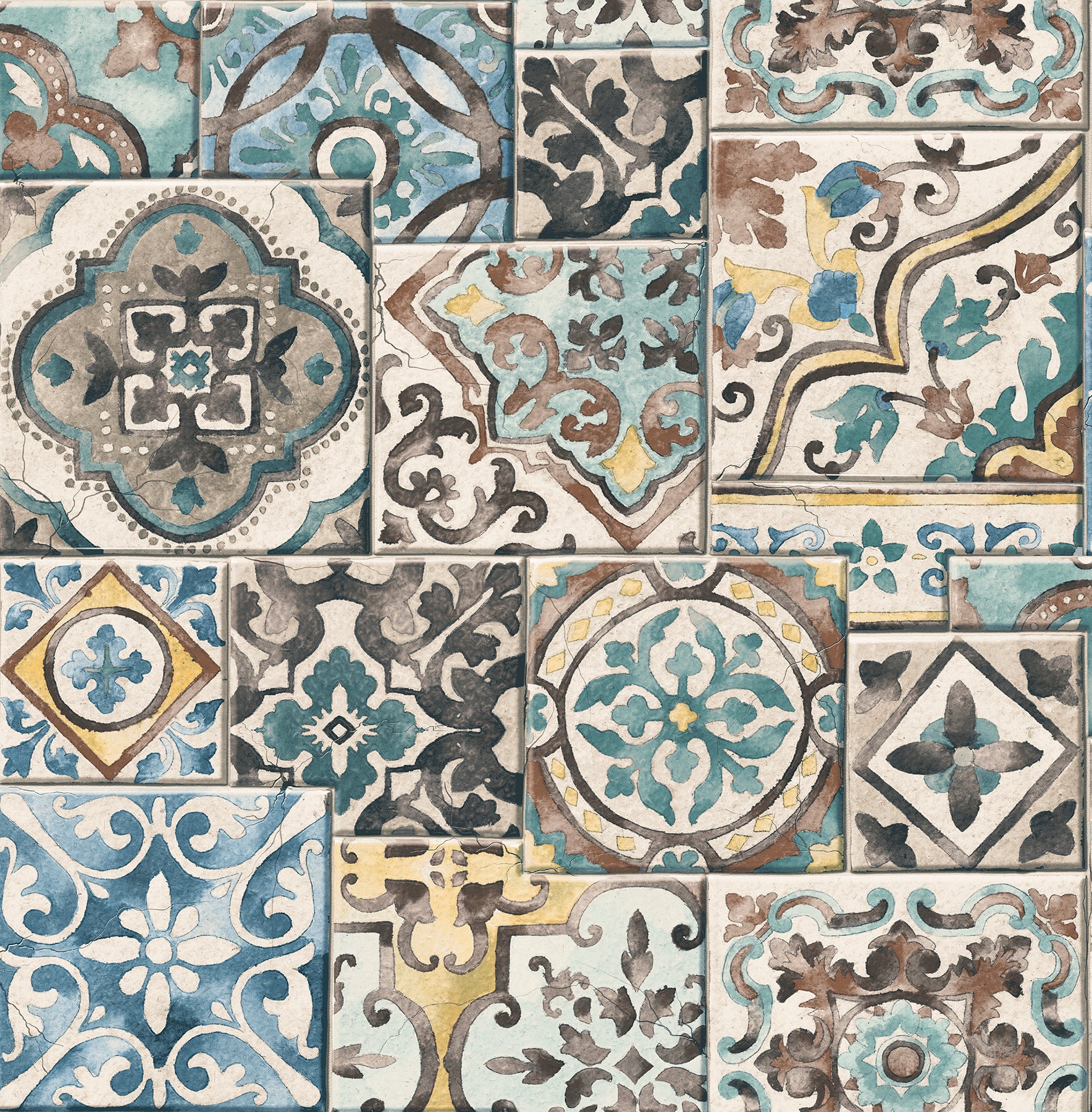 Brewster Marrakesh Blue Global Tiles Wallpaper, 20.5-in by 33-ft