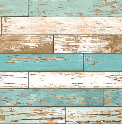 Brewster Juda Blue Scrap Wood Wallpaper, 20.5-in by 33-ft