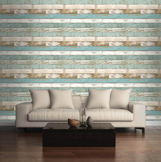 Brewster Juda Blue Scrap Wood Wallpaper, 20.5-in by 33-ft