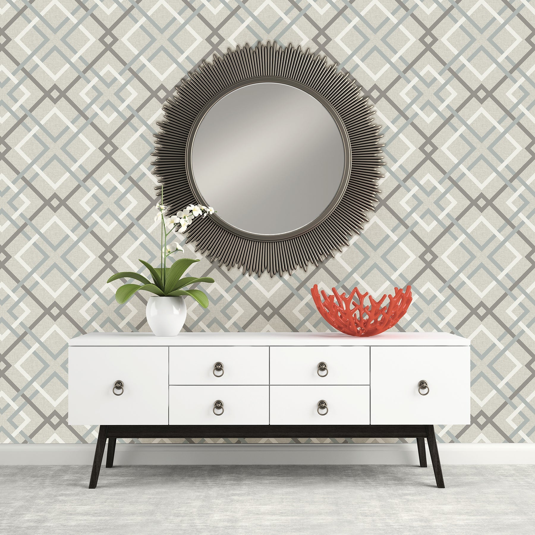 Brewster Saltire Taupe Geometric Wallpaper, 20.5-in by 33-ft