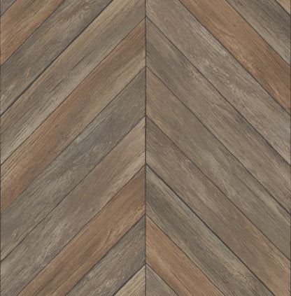 Brewster Parisian Chestnut Chevron Wood Wallpaper, 20.5-in by 33-ft