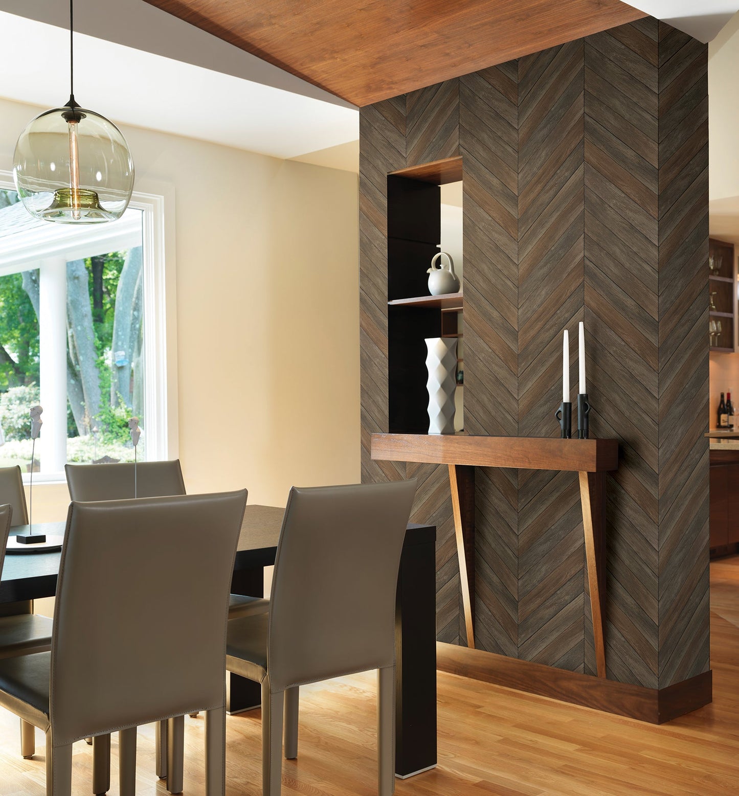 Brewster Parisian Chestnut Chevron Wood Wallpaper, 20.5-in by 33-ft