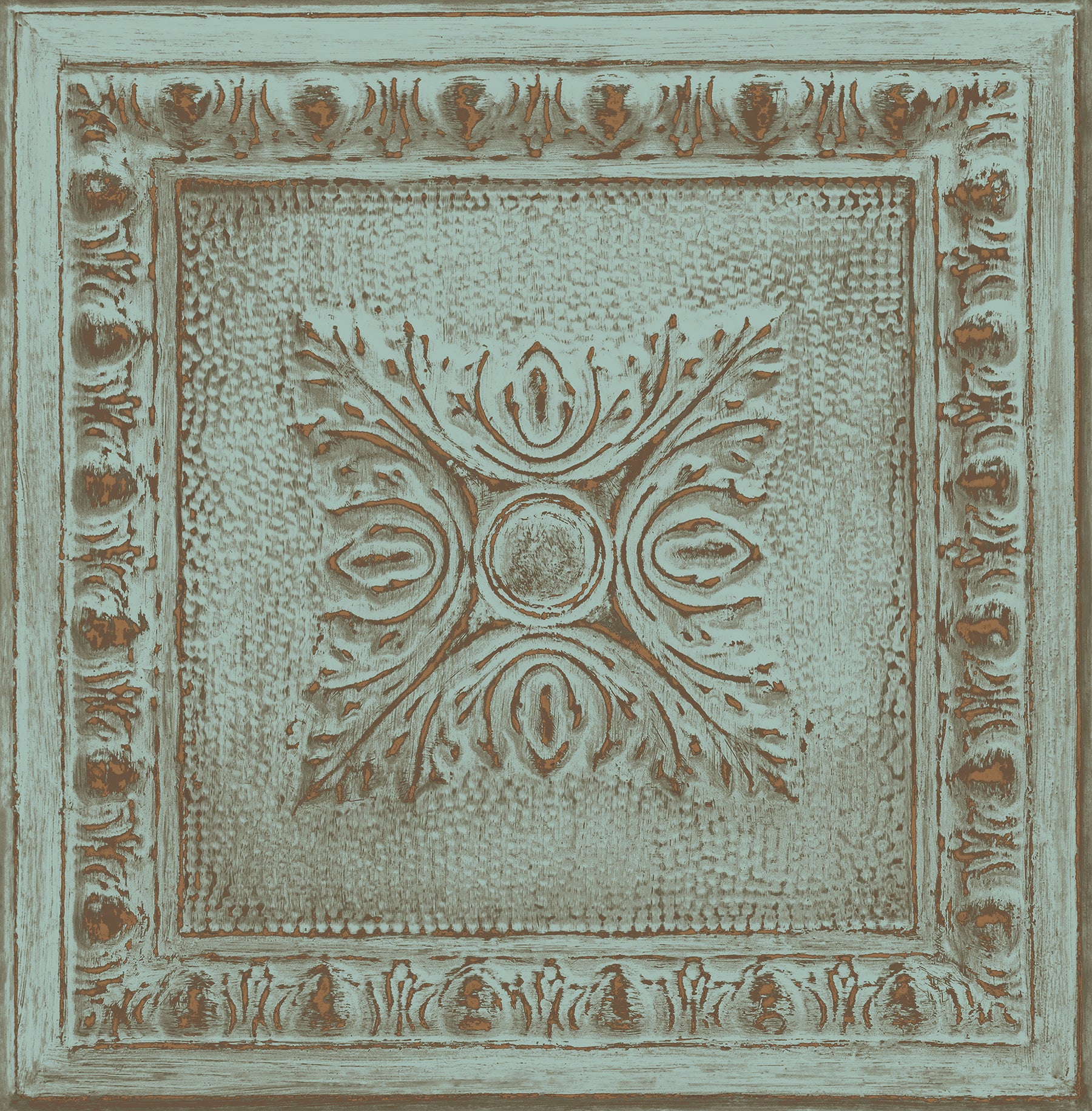 Brewster Hazley Turquoise Ornament Tin Tile Wallpaper, 20.5-in by 33-ft