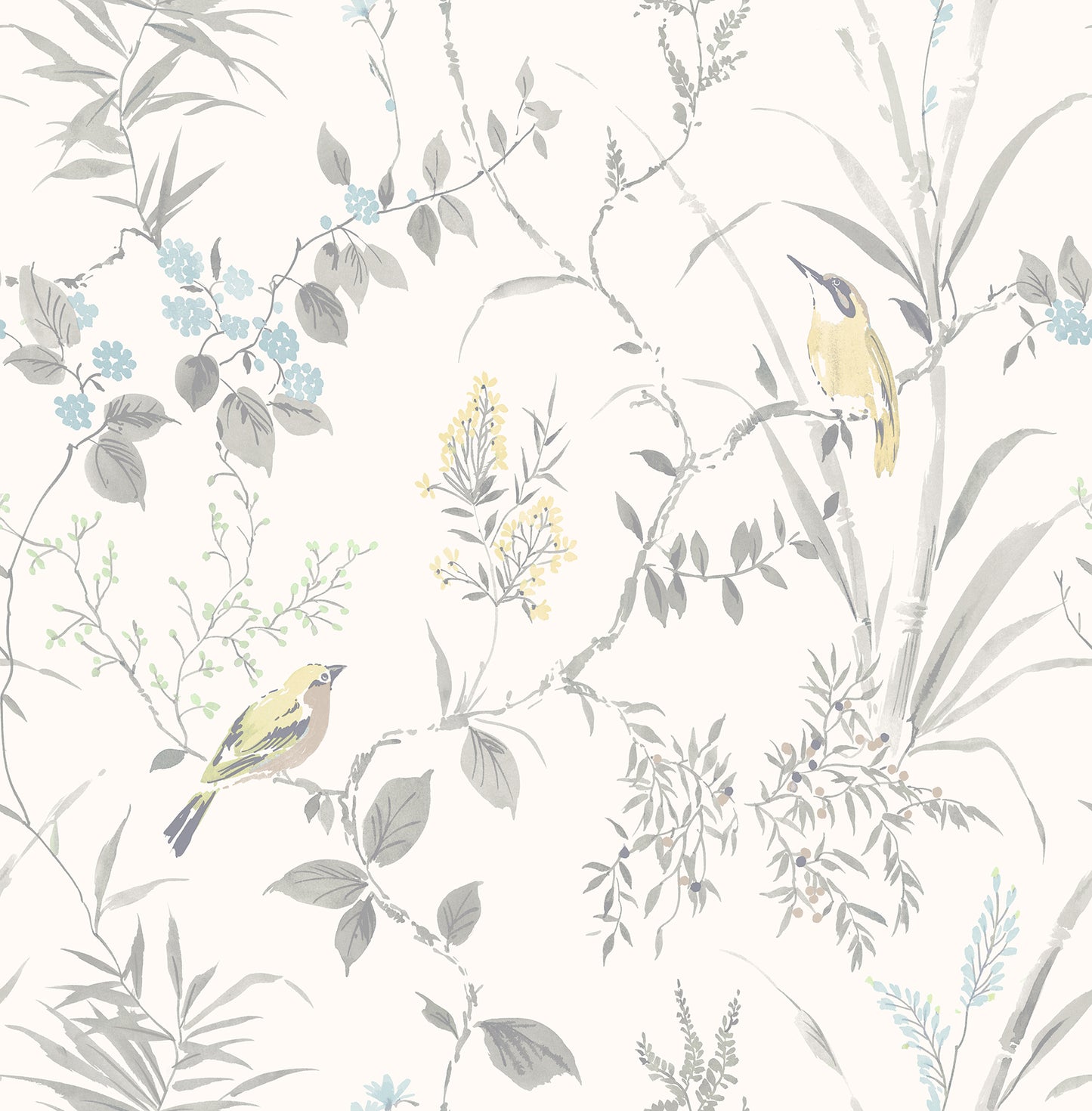 Brewster Imperial Garden Light Grey Botanical Wallpaper, 20.5-in by 33-ft