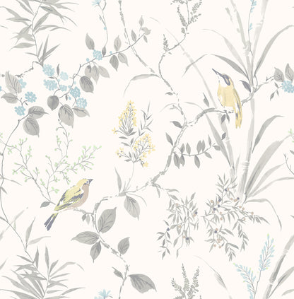 Brewster Imperial Garden Light Grey Botanical Wallpaper, 20.5-in by 33-ft