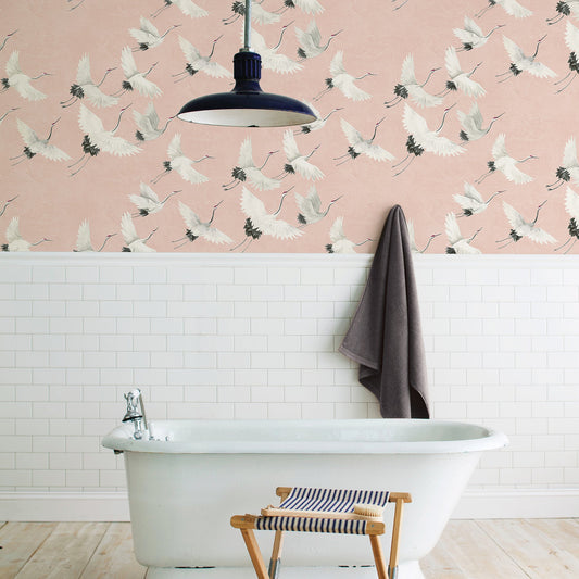 Brewster Windsong Pink Bird Wallpaper, 20.5-in by 33-ft