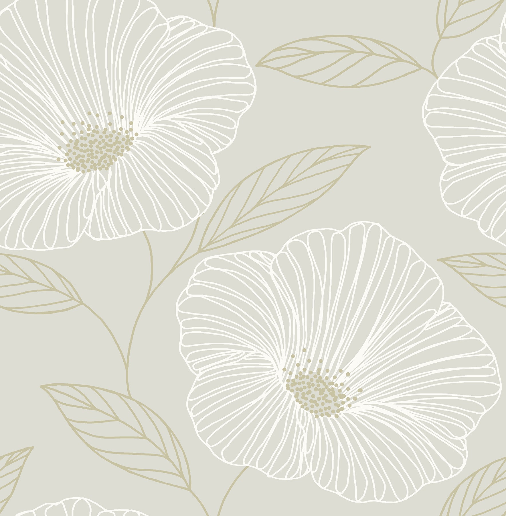 Brewster Mythic Light Grey Floral Wallpaper, 20.5-in by 33-ft