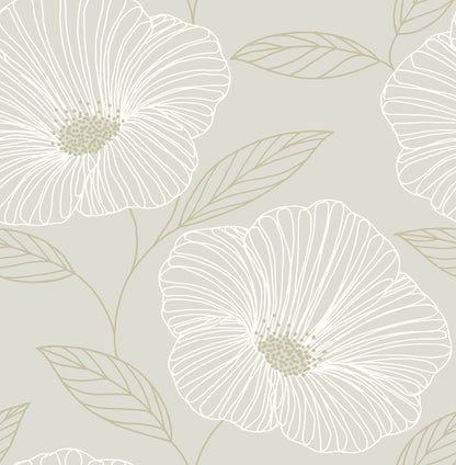 Brewster Mythic Light Grey Floral Wallpaper, 20.5-in by 33-ft