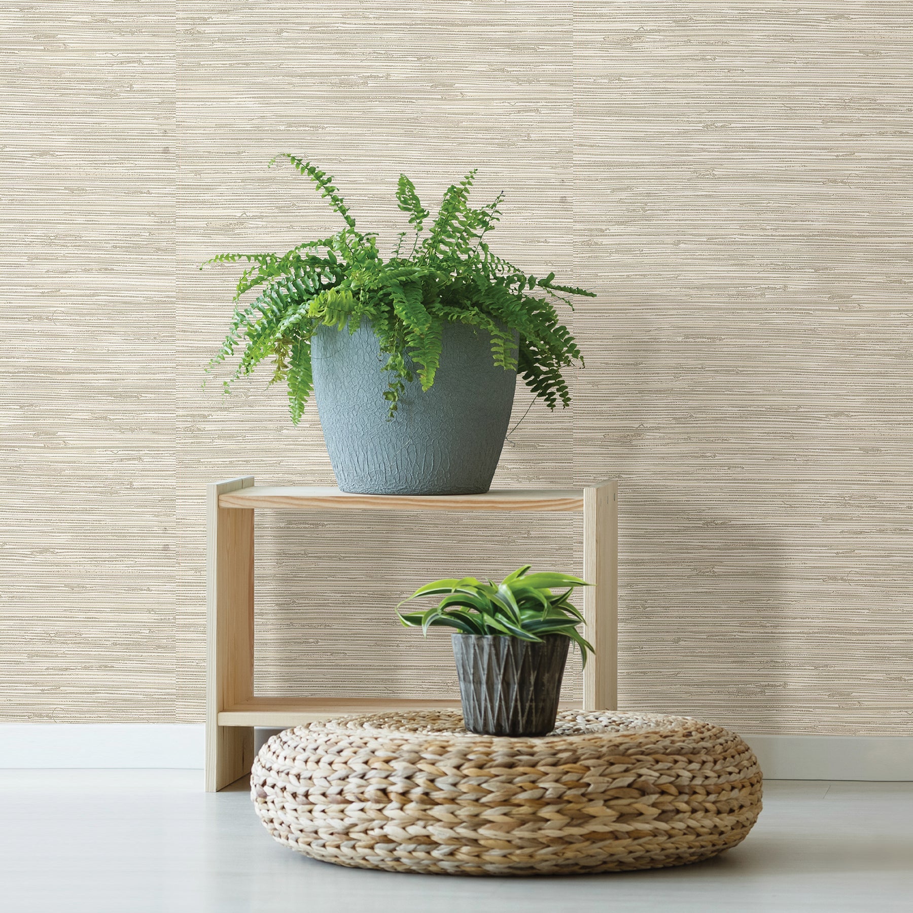 Brewster Fiber Cream Faux Grasscloth Wallpaper, 20.5-in by 33-ft