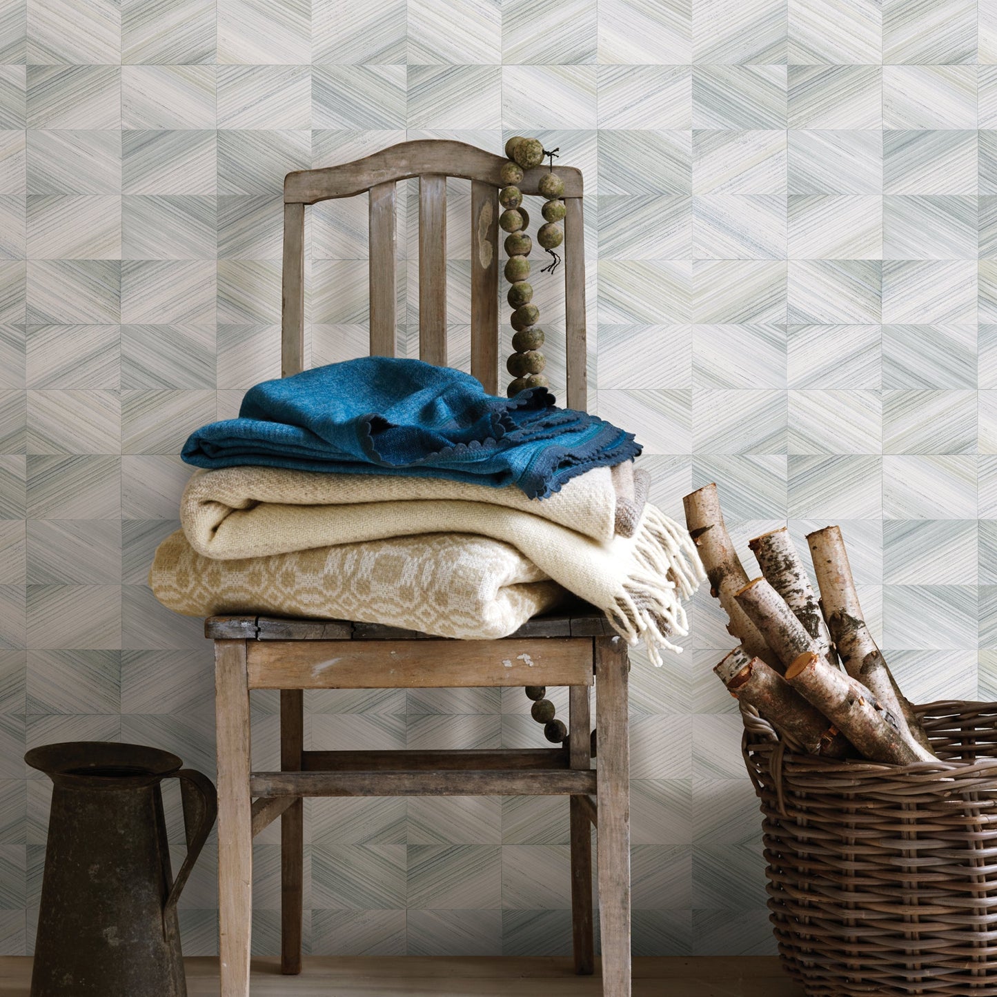 Brewster Stratum Light Blue Geometric Faux Wood Wallpaper, 20.5-in by 33-ft