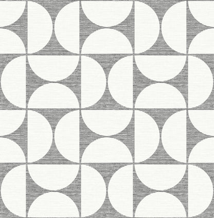 Brewster Deedee Black Geometric Faux Grasscloth Wallpaper, 20.5-in by 33-ft