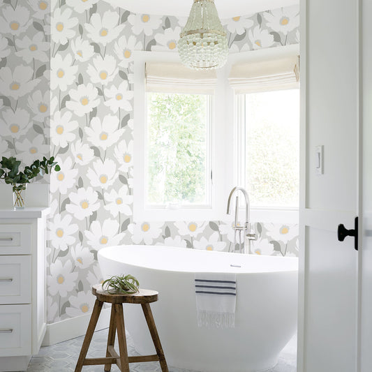 Brewster Astera Grey Floral Wallpaper, 20.5-in by 33-ft