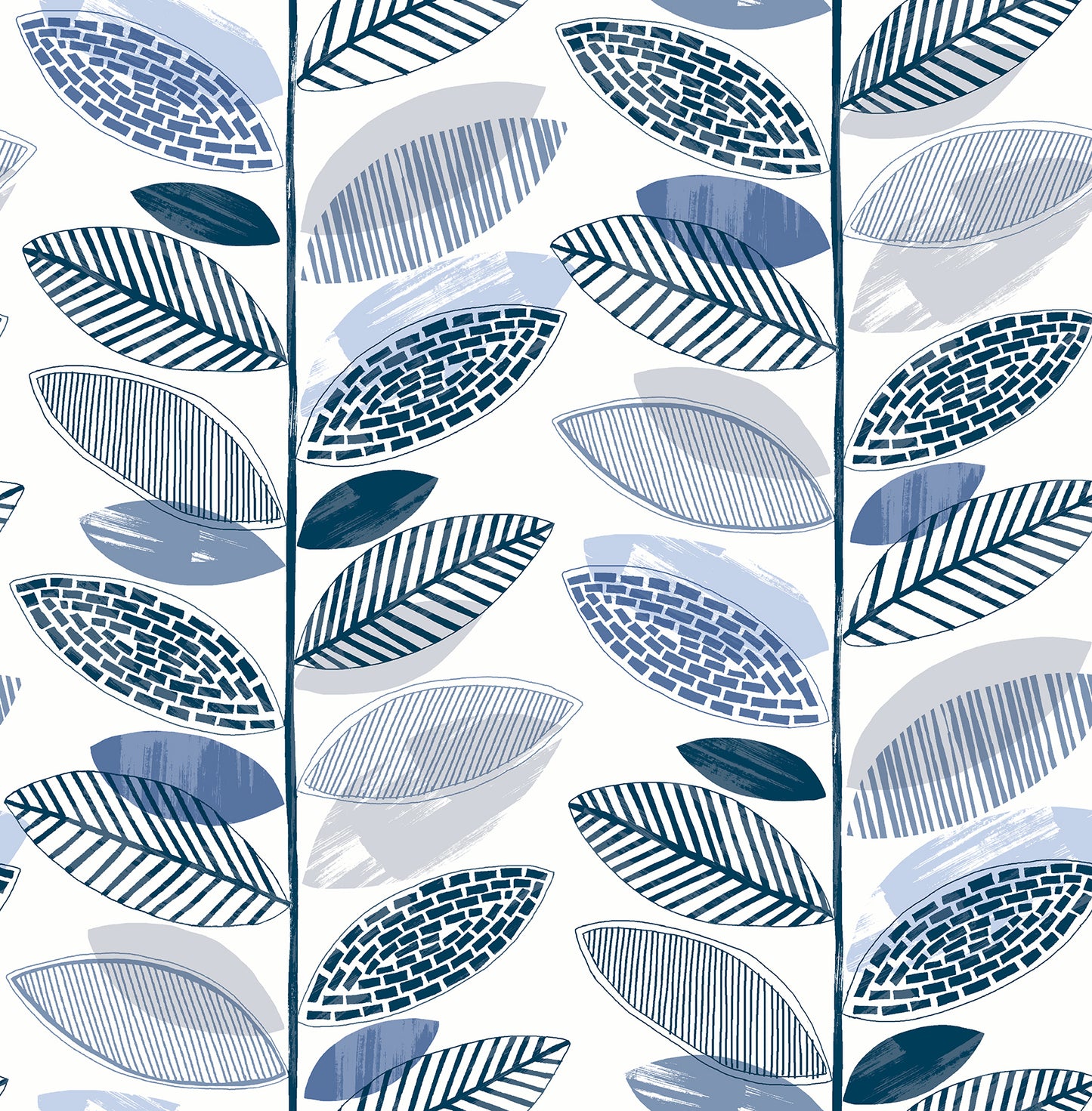 Brewster Nyssa Blue Leaves Wallpaper, 20.5-in by 33-ft