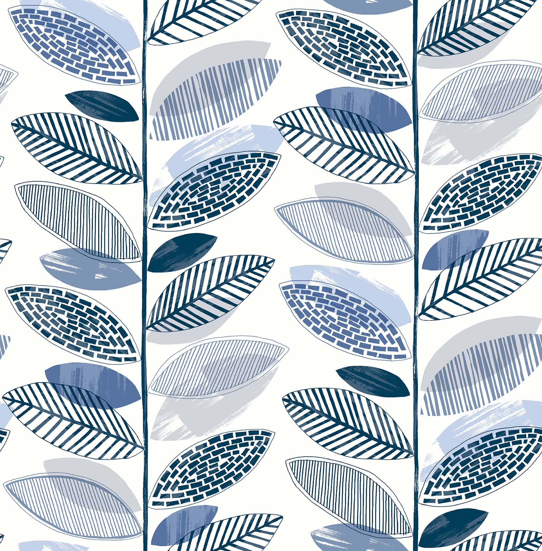 Brewster Nyssa Blue Leaves Wallpaper, 20.5-in by 33-ft