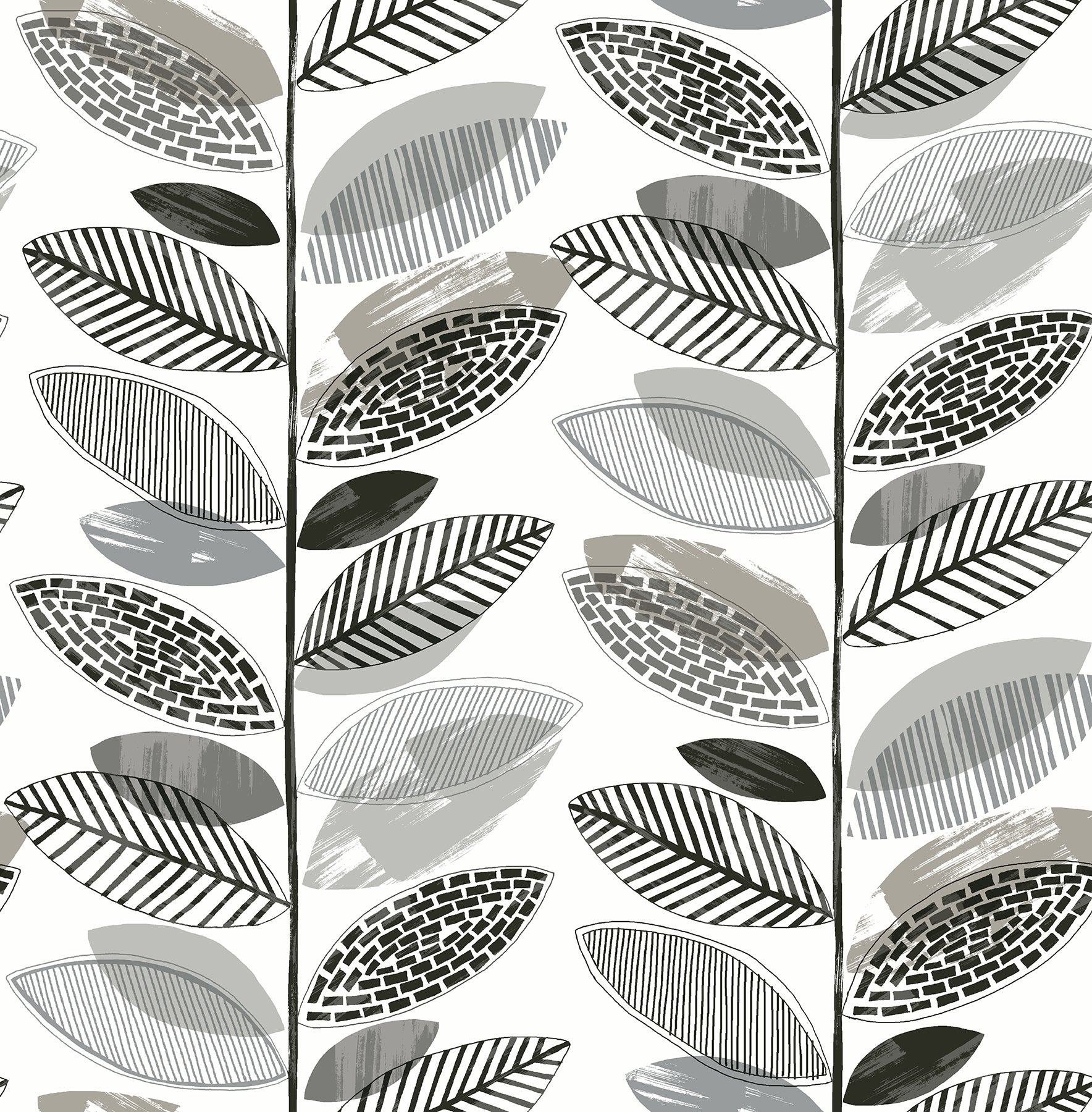 Brewster Nyssa Grey Leaves Wallpaper, 20.5-in by 33-ft