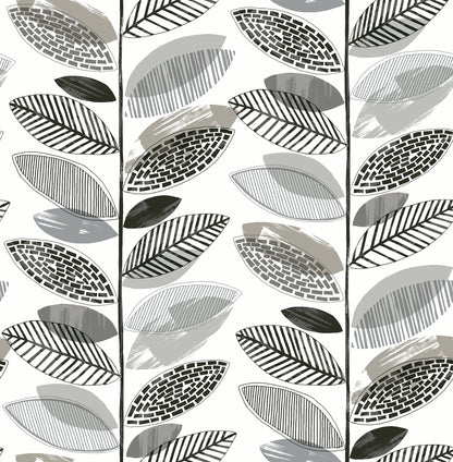 Brewster Nyssa Grey Leaves Wallpaper, 20.5-in by 33-ft