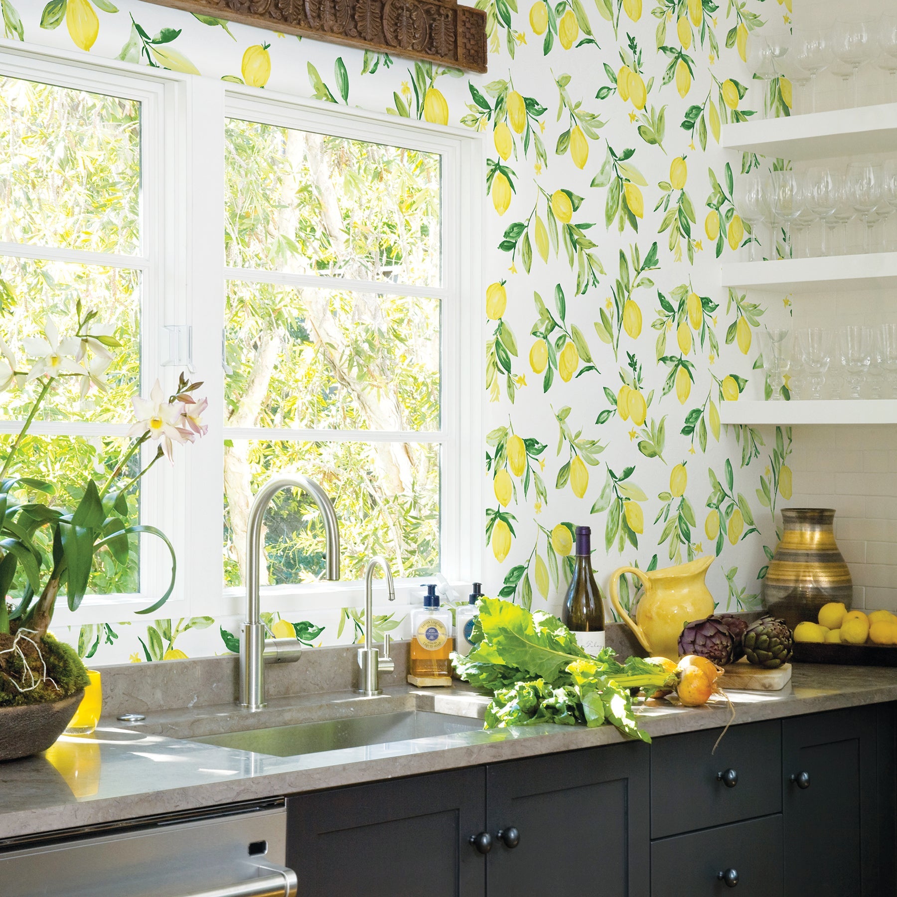 Brewster Limon Chartreuse Fruit Wallpaper, 20.5-in by 33-ft