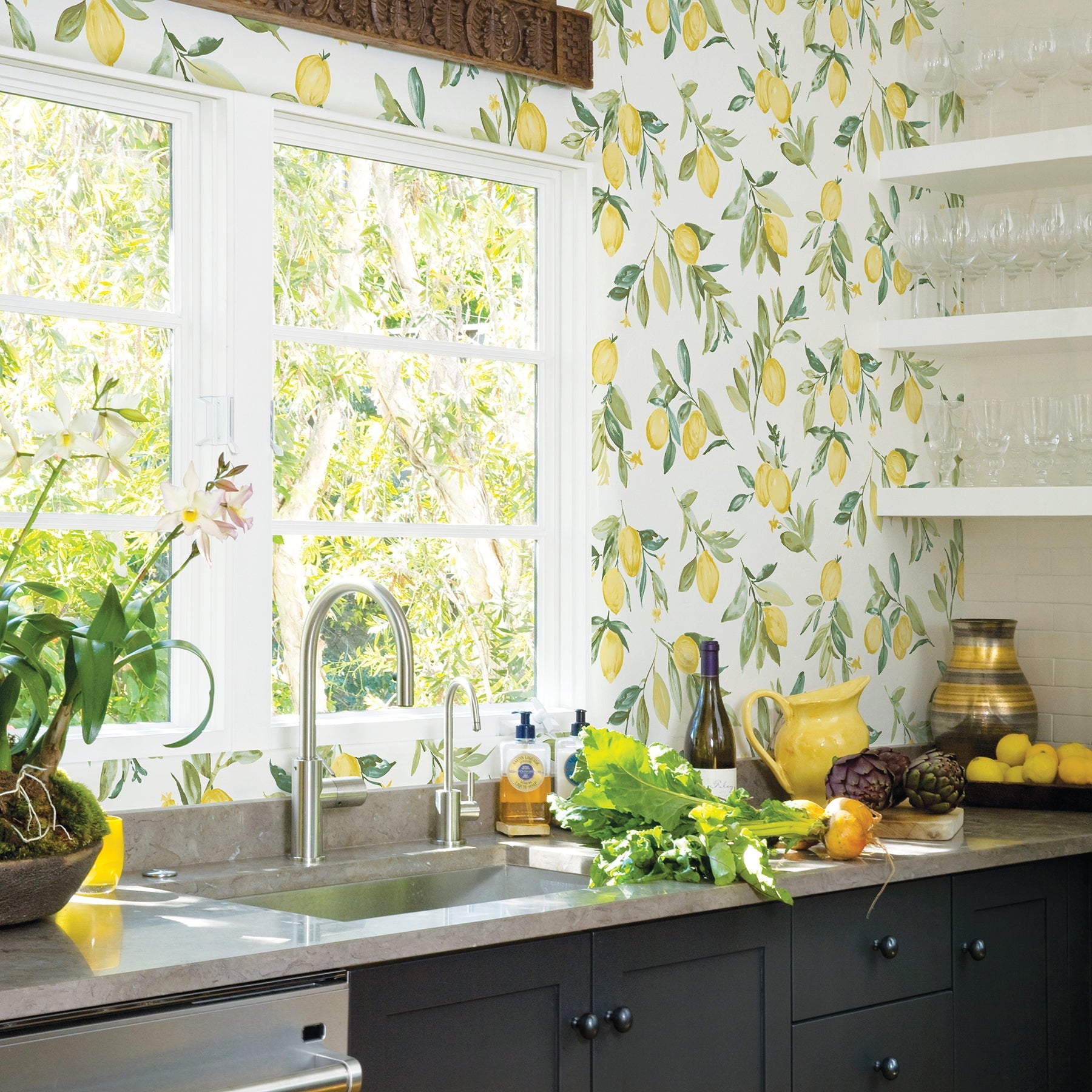 Brewster Limon Yellow Fruit Wallpaper, 20.5-in by 33-ft