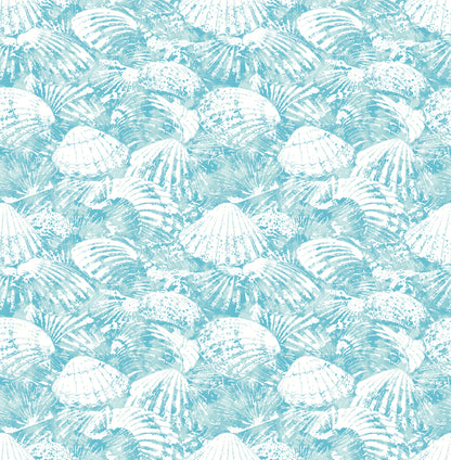 Brewster Surfside Aqua Shells Wallpaper, 20.5-in by 33-ft