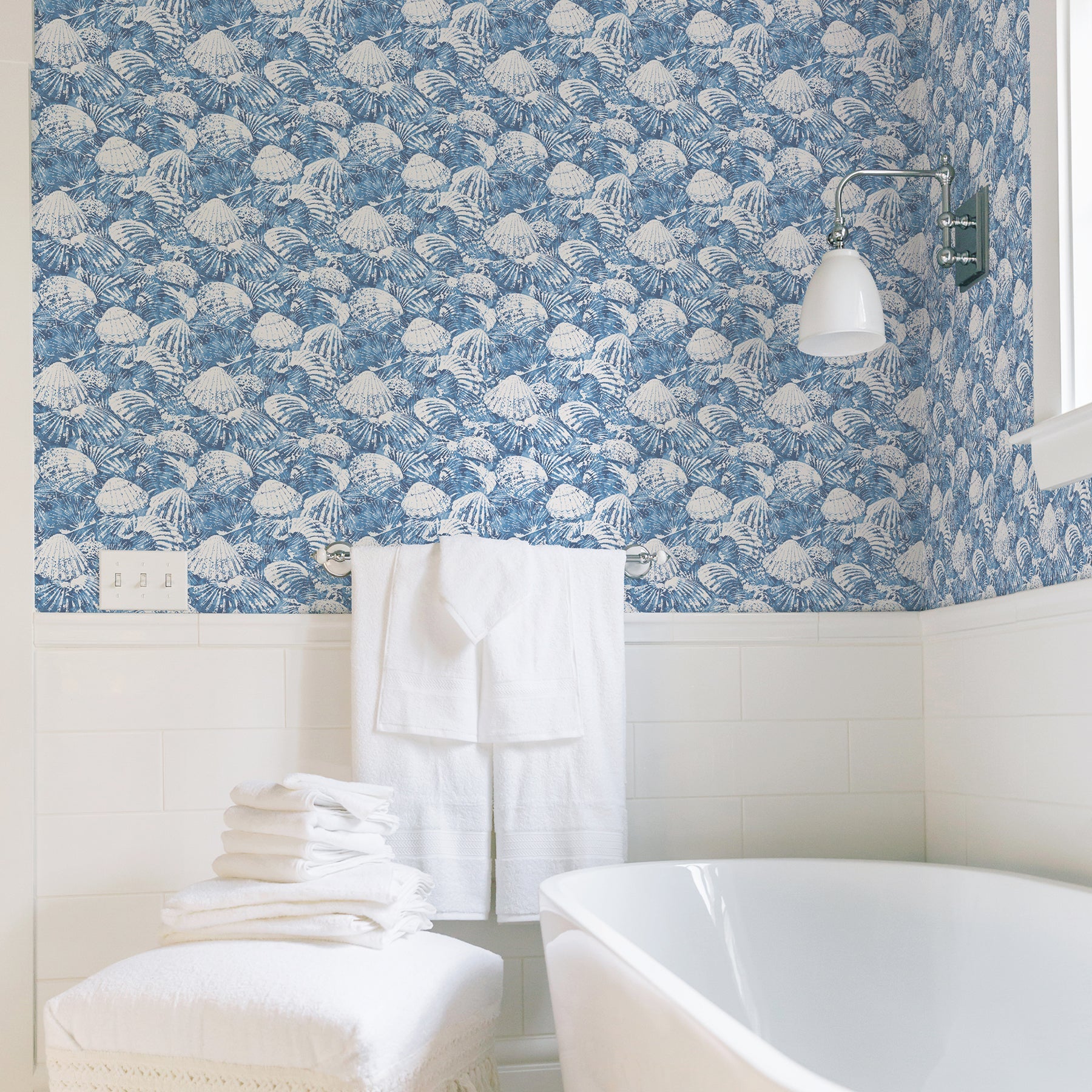 Brewster Surfside Blue Shells Wallpaper, 20.5-in by 33-ft