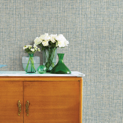 A-Street Prints Rattan Teal Woven Wallpaper, 20.5-in by 33-ft