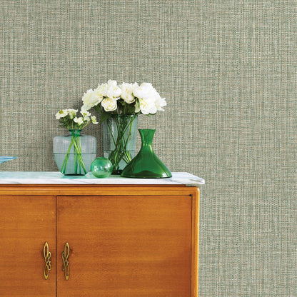 A-Street Prints Rattan Green Woven Wallpaper, 20.5-in by 33-ft