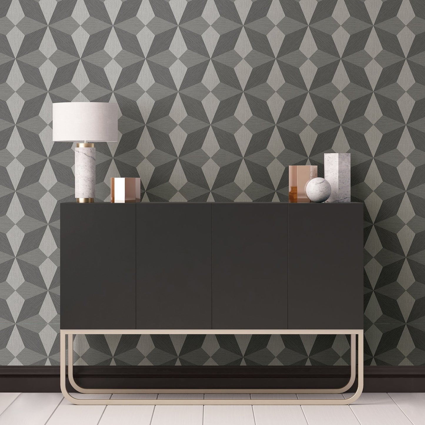 A-Street Prints Valiant Grey Faux Grasscloth Geometric Wallpaper, 20.5-in by 33-ft