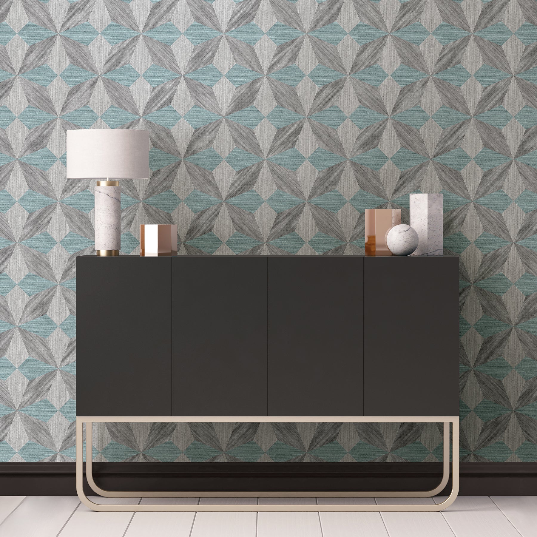 A-Street Prints Valiant Aqua Faux Grasscloth Geometric Wallpaper, 20.5-in by 33-ft