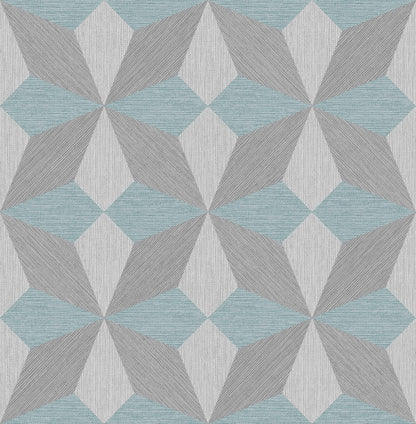 A-Street Prints Valiant Aqua Faux Grasscloth Geometric Wallpaper, 20.5-in by 33-ft