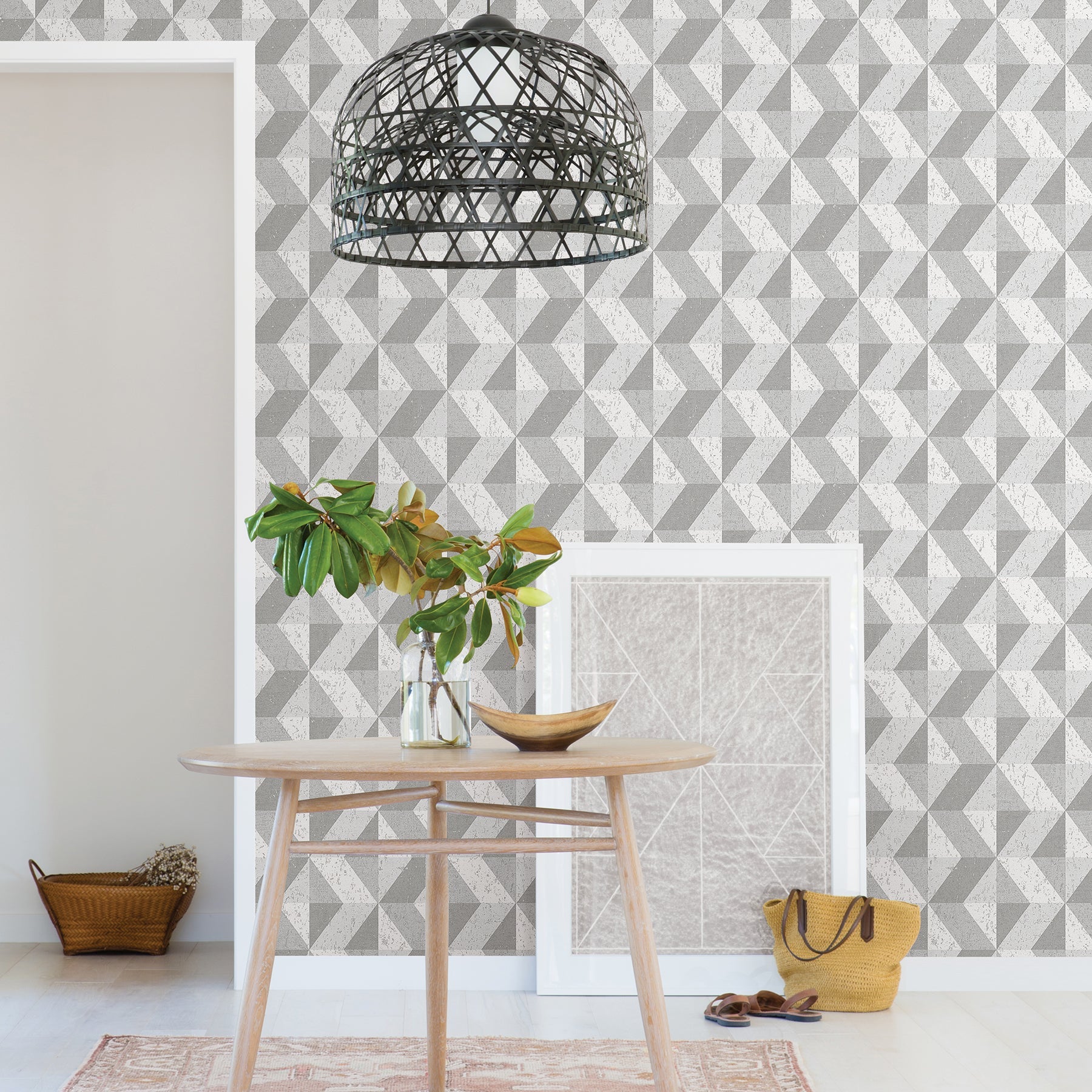 A-Street Prints Cerium Grey Concrete Geometric Wallpaper, 20.5-in by 33-ft