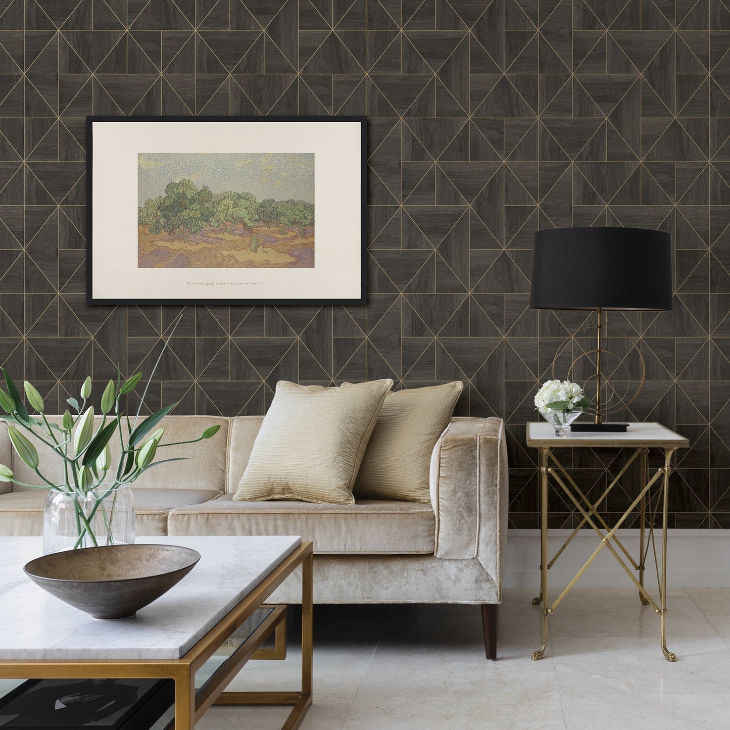 A-Street Prints Cheverny Dark Brown Geometric Wood Wallpaper, 20.5-in by 33-ft