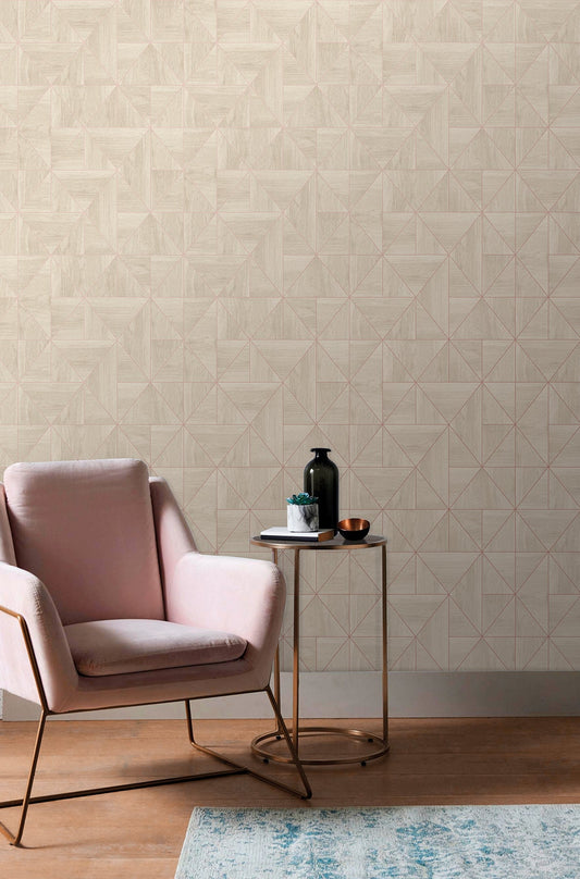 A-Street Prints Cheverny Cream Geometric Wood Wallpaper, 20.5-in by 33-ft