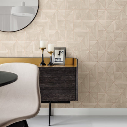 A-Street Prints Cheverny Cream Geometric Wood Wallpaper, 20.5-in by 33-ft