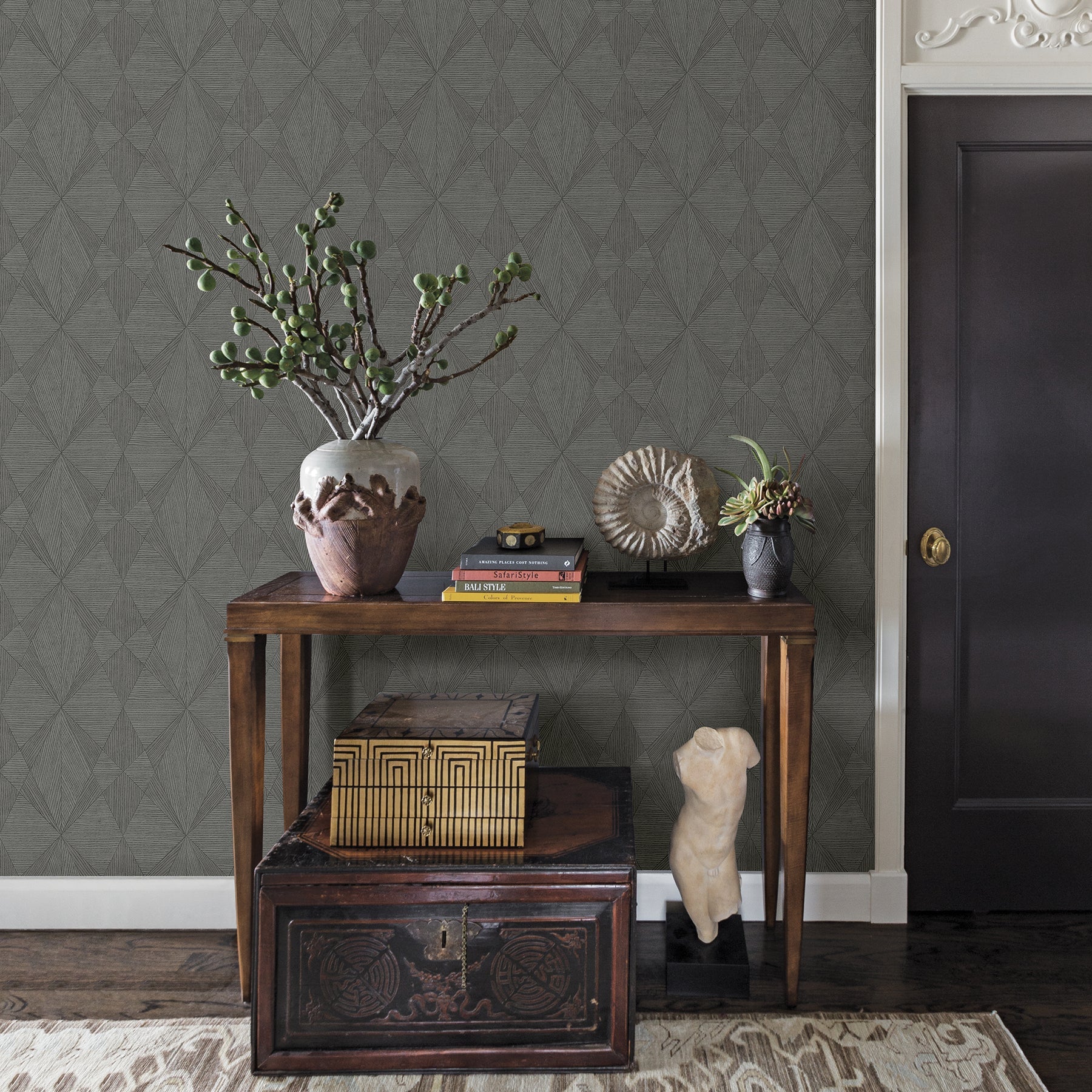 A-Street Prints Intrinsic Dark Grey Geometric Wood Wallpaper, 20.5-in by 33-ft