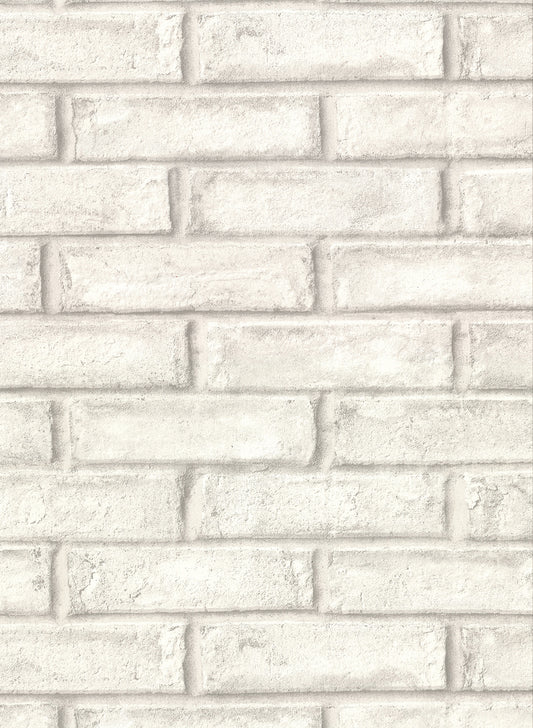 Warner Appleton Off White Faux Weathered Brick Wallpaper, 27-in by 27-ft