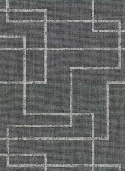 Warner Clarendon Charcoal Geometric Faux Grasscloth Wallpaper, 27-in by 27-ft