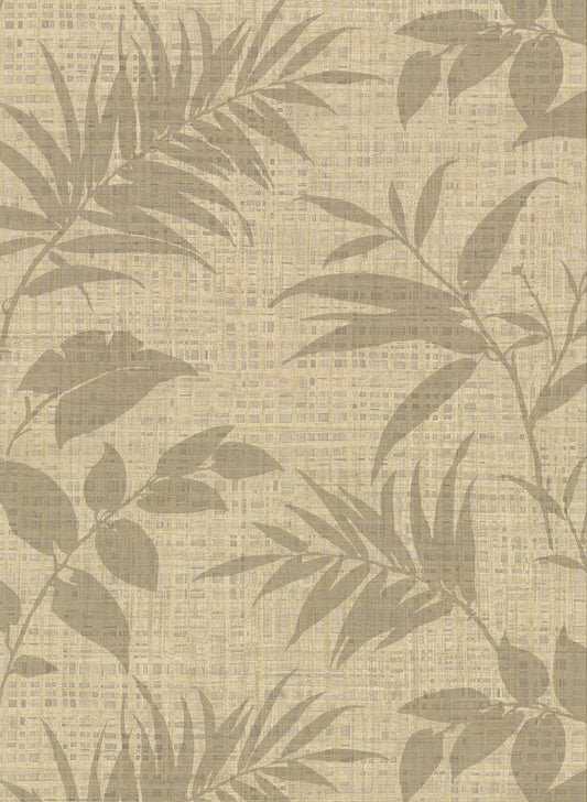 Warner Chandler Khaki Botanical Faux Grasscloth Wallpaper, 27-in by 27-ft