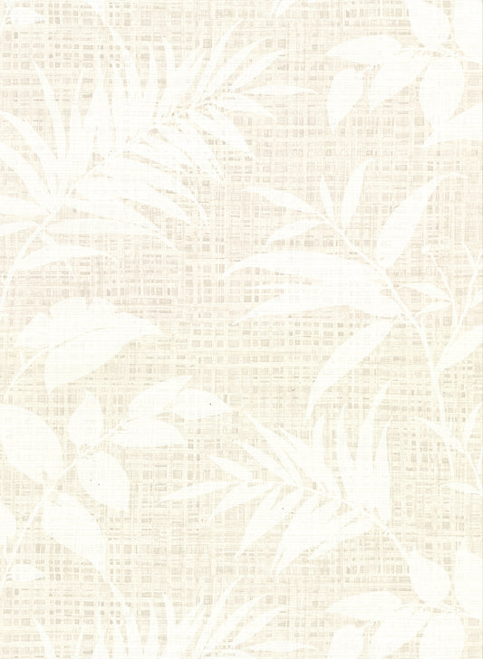 Warner Chandler White Botanical Faux Grasscloth Wallpaper, 27-in by 27-ft