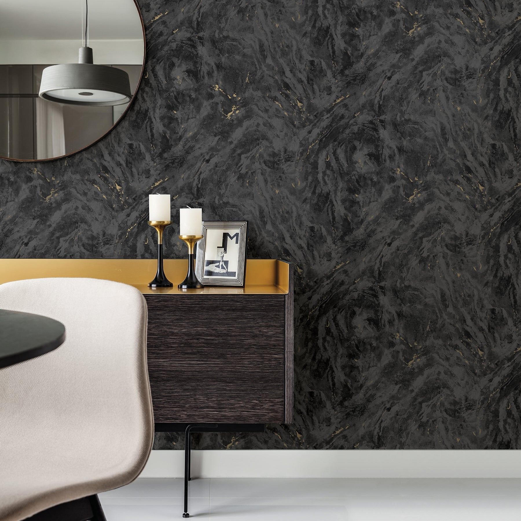 Brewster Titania Black Marble Texture Wallpaper, 27.5-in by 33-ft