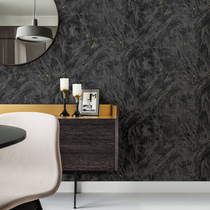 Brewster Titania Black Marble Texture Wallpaper, 27.5-in by 33-ft