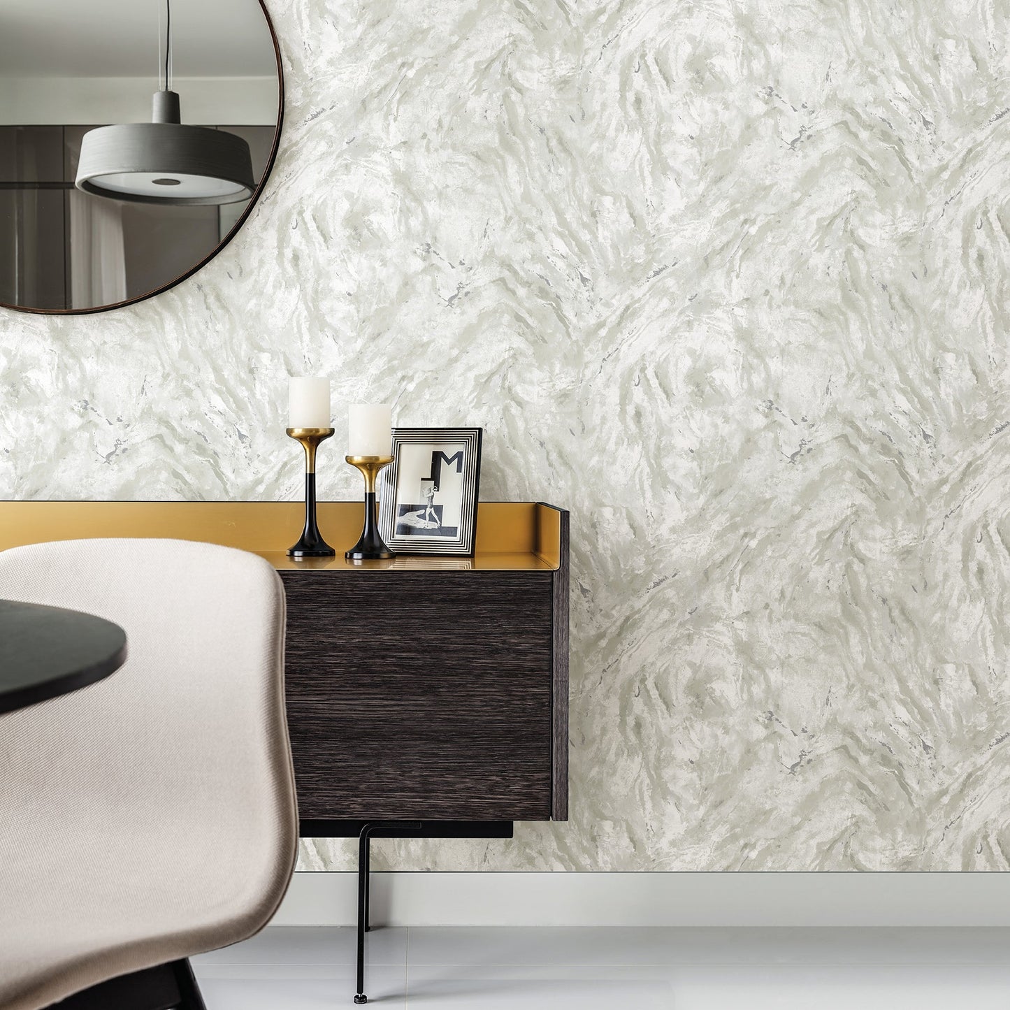 Brewster Titania Silver Marble Texture Wallpaper, 27.5-in by 33-ft