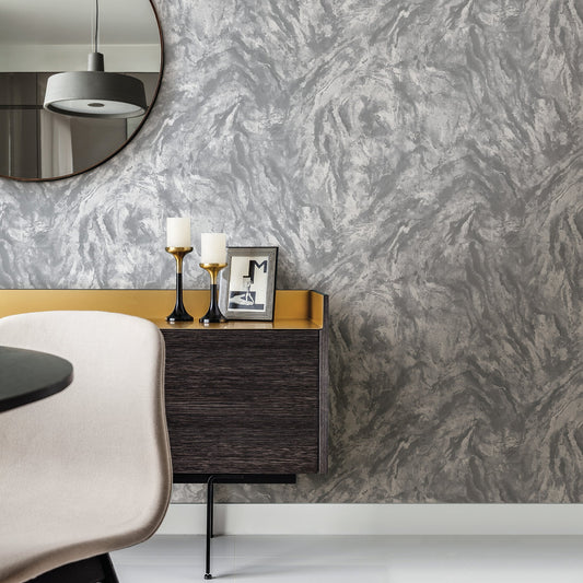 Brewster Titania Pewter Marble Texture Wallpaper, 27.5-in by 33-ft