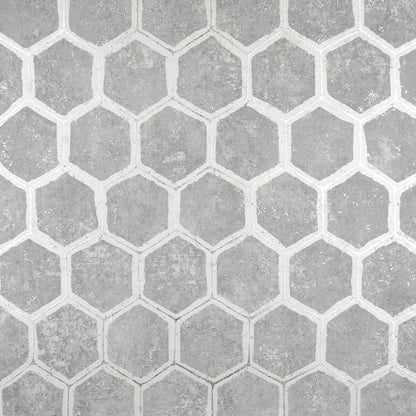 Brewster Starling Pewter Honeycomb Wallpaper, 27.5-in by 33-ft