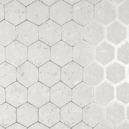 Brewster Starling Silver Honeycomb Wallpaper, 27.5-in by 33-ft