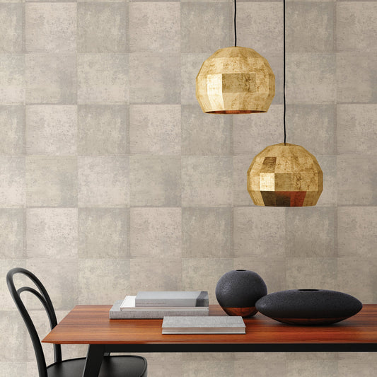 Brewster Vela Ivory Distressed Geometric Wallpaper, 21-in by 33-ft