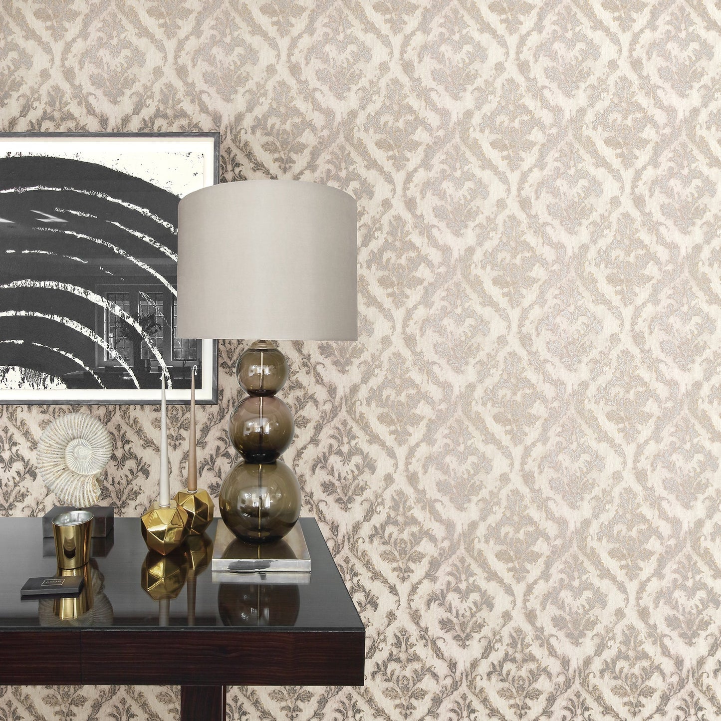 Brewster Lyra Light Grey Damask Wallpaper, 21-in by 33-ft