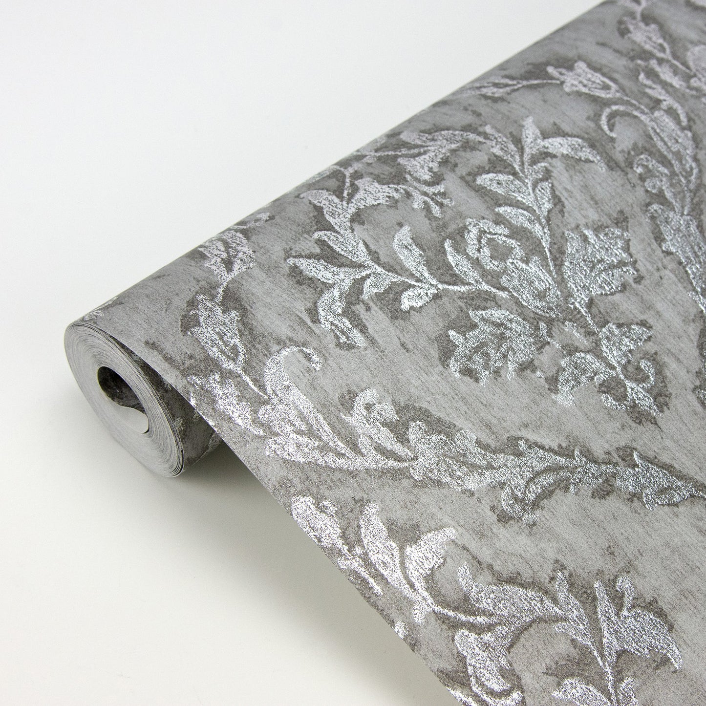 Brewster Lyra Pewter Damask Wallpaper, 21-in by 33-ft