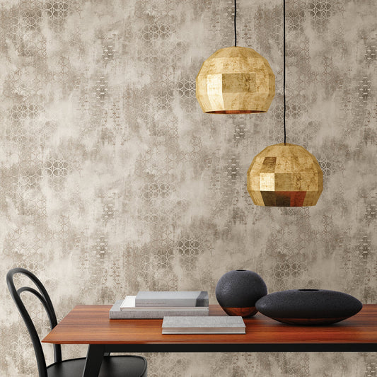 Brewster Fornax Brass Geometric Wallpaper, 21-in by 33-ft